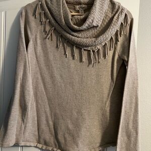 Style & Co. Taupe Cowl Neck Sweater with Fringe